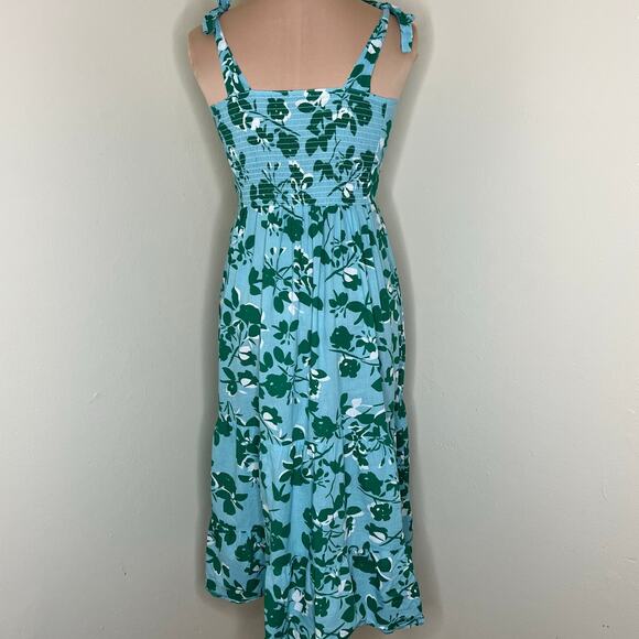 Seraphine Gianna Maternity Dress w Pockets 6 Tiered Blue Green Smocked Midi Tie - Picture 4 of 13